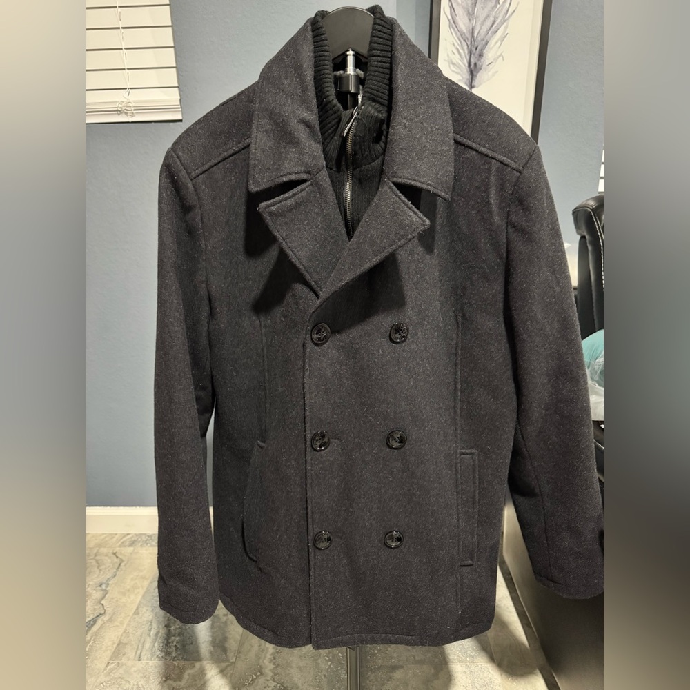 Kenneth Cole Reaction Men's Dark Gray Pea Coat 60% wool
